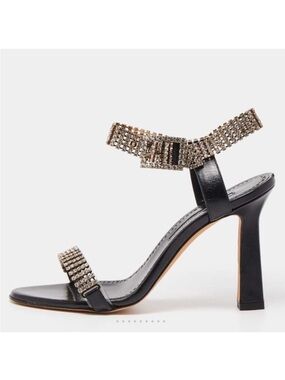 MANOLO BLAHNIK | Bashifa Black Leather Jewel Ankle Bracelet Strap Sandal US 6